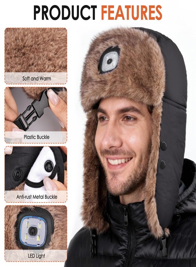 Gopaice Winter Hats Ushanka Trapper Hat with Light ，Waterproof Warm Russian Bomber Hats with Earflaps for Men Women Black - Image 3